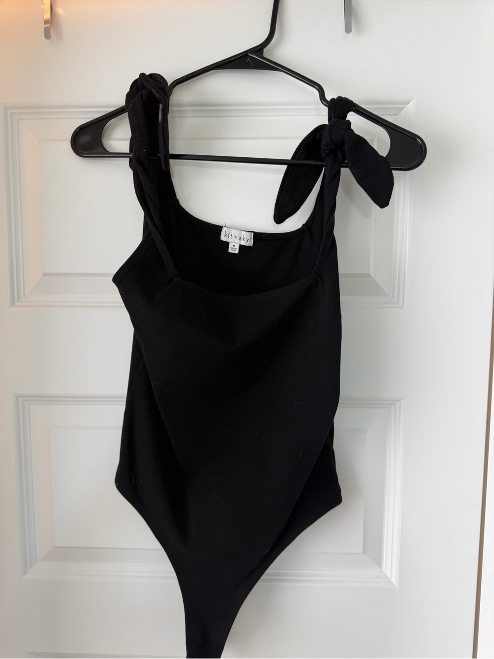 Black Tie-Shoulder Bodysuit -